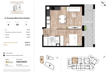 Rzut - Mieszkanie na sprzedaż 2 pokoje o powierzchni 40,98 m² - numer A3 w Krzesławickie Tarasy