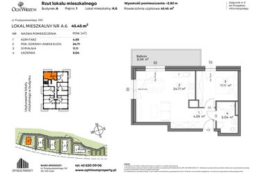 Rzut - Mieszkanie na sprzedaż 2 pokoje o powierzchni 45,45 m² - numer A.6 w Och!Widzew