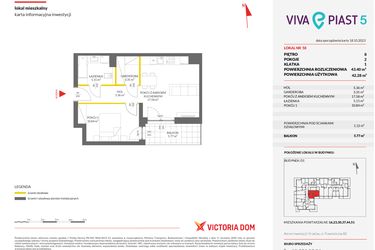 Rzut - Mieszkanie na sprzedaż 2 pokoje o powierzchni 43,33 m² - numer A.58 w Viva Piast 5