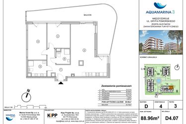 Rzut - Mieszkanie na sprzedaż 3 pokoje o powierzchni 89,64 m² - numer D4.07 w Aquamarina 3