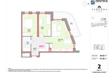 Rzut - Mieszkanie na sprzedaż 3 pokoje o powierzchni 71,94 m² - numer E.2 w Kamienica Zamkowa