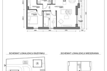 Rzut - Mieszkanie na sprzedaż 3 pokoje o powierzchni 58,51 m² - numer B4 w Kierpcowa Apartamenty
