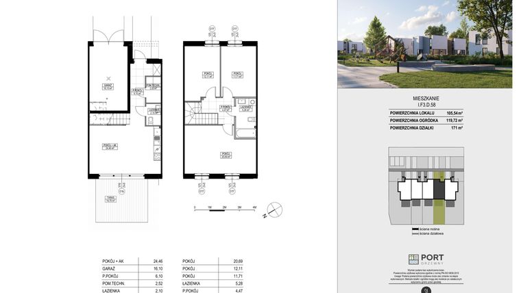 Rzut - Dom na sprzedaż 4 pokoje o powierzchni 105,54 m² - numer I.F3.D.58 w Port Drzewny