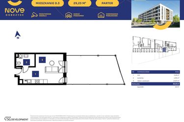 Rzut - Mieszkanie na sprzedaż 1 pokój o powierzchni 29,23 m² - numer M03 w Nove Dobczyce