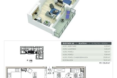 Rzut - Mieszkanie na sprzedaż 3 pokoje o powierzchni 55,35 m² - numer A.8.M29 w Sobola Biel A8