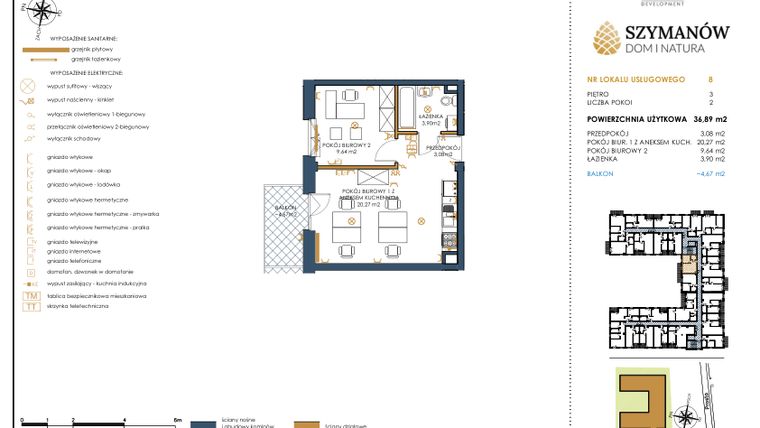 Rzut - Lokal użytkowy na sprzedaż 2 pokoje o powierzchni 36,89 m² - numer U8 w Szymanów Dom i Natura