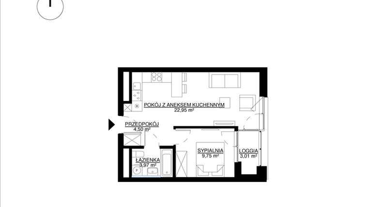 Rzut - Mieszkanie na sprzedaż 2 pokoje o powierzchni 41,17 m² - numer M68 w KrakoVska etap 2