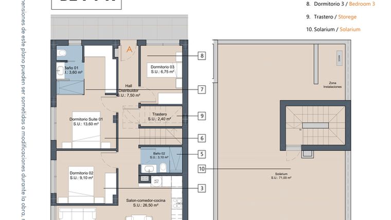 Rzut - Mieszkanie na sprzedaż 3 pokoje o powierzchni 83,1 m² - numer 2-1-A w Apartamenty w Los Alcázares - 49717964
