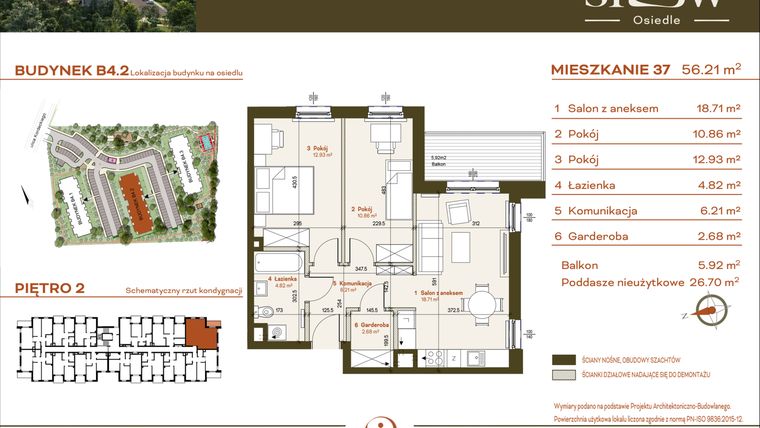 Rzut - Mieszkanie na sprzedaż 3 pokoje o powierzchni 82,91 m² - numer B4.2.37 w Osiedle SLOW