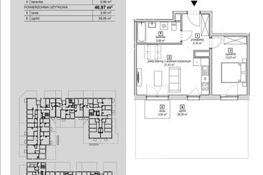 Rzut - Mieszkanie na sprzedaż 2 pokoje o powierzchni 46,97 m² - numer 1F-0-2 w Naramowice Odnova