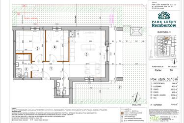 Rzut - Mieszkanie na sprzedaż 3 pokoje o powierzchni 55,1 m² - numer J1-10 w Park Leśny Rembertów etap VIII