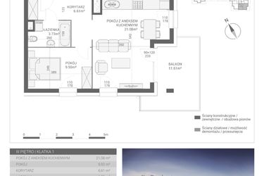 Rzut - Mieszkanie na sprzedaż 2 pokoje o powierzchni 40,92 m² - numer M19 w Apartamenty Przystań bud. F