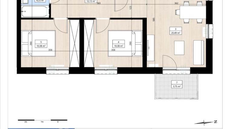 Rzut - Mieszkanie na sprzedaż 3 pokoje o powierzchni 60,53 m² - numer B4/1/22 w Montano bud. B4