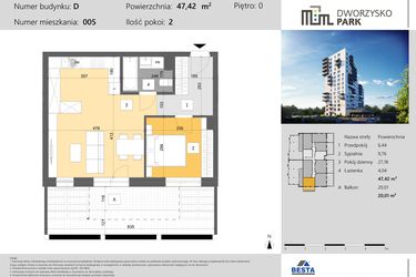 Rzut - Mieszkanie na sprzedaż 2 pokoje o powierzchni 47,42 m² - numer 5 w Dworzysko Park - Etap III