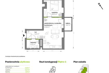 Rzut - Mieszkanie na sprzedaż 2 pokoje o powierzchni 42,72 m² - numer AA0301 w Ptasia Vita