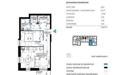 Rzut - Mieszkanie na sprzedaż 2 pokoje o powierzchni 50,57 m² - numer 15 w Comfort Corner