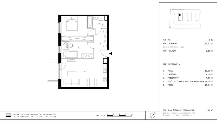 Rzut - Mieszkanie na sprzedaż 3 pokoje o powierzchni 59,54 m² - numer 3.A35-311 w Jurowiecka 22
