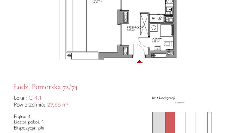 Rzut - Mieszkanie na sprzedaż 1 pokój o powierzchni 26,69 m² - numer C 4.1 w Melody Loft
