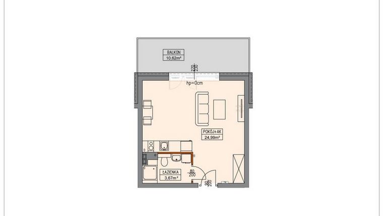 Rzut - Mieszkanie na sprzedaż 1 pokój o powierzchni 28,73 m² - numer B2.0.1.1a w Stegna Park II
