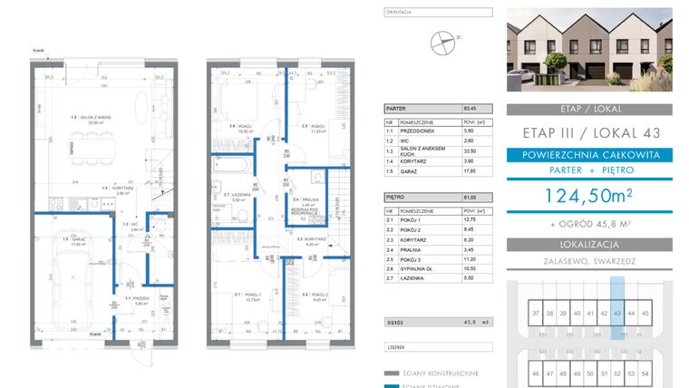 Rzut - Dom na sprzedaż 5 pokoi o powierzchni 124,5 m² - numer 43 w Projekt Zalasewo etap III