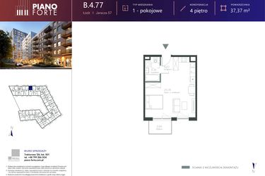 Rzut - Mieszkanie na sprzedaż 1 pokój o powierzchni 37,38 m² - numer B.4.77 w Piano