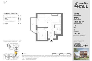 Rzut - Mieszkanie na sprzedaż 2 pokoje o powierzchni 40,69 m² - numer B/4/1 w Osiedle Mateckiego 4ALL
