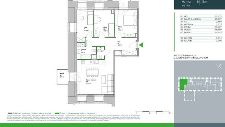 Rzut - Mieszkanie na sprzedaż 4 pokoje o powierzchni 87,18 m² - numer E.2.1.02 w Aroma Park Lofty