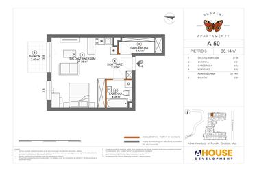 Rzut - Mieszkanie na sprzedaż 1 pokój o powierzchni 38,14 m² - numer A50 w Apartamenty Rusałki