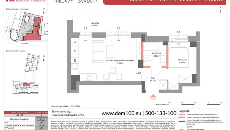 Rzut - Mieszkanie na sprzedaż 2 pokoje o powierzchni 31,88 m² - numer L27 w Apartamenty Nowy Świat - inwestycyjne