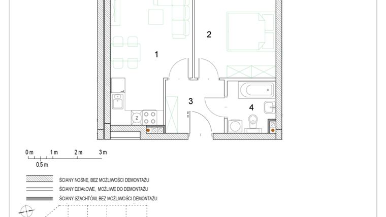 Rzut - Mieszkanie na sprzedaż 2 pokoje o powierzchni 36,77 m² - numer F1/P0/4 w Osiedle Jodłowa bud. F
