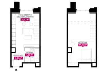 Rzut - Mieszkanie na sprzedaż 1 pokój o powierzchni 44,05 m² - numer G2.118 w Fuzja Lofty