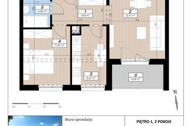Rzut - Mieszkanie na sprzedaż 2 pokoje o powierzchni 47,28 m² - numer B/1/3 w Limone