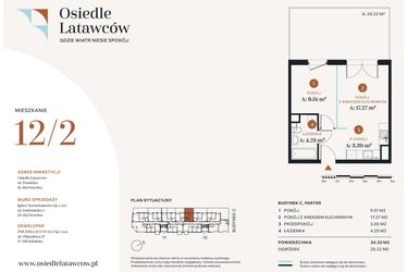 Rzut - Mieszkanie na sprzedaż 2 pokoje o powierzchni 34,33 m² - numer C12-2 w Osiedle Latawców