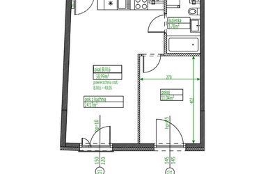 Rzut - Mieszkanie na sprzedaż 2 pokoje o powierzchni 38,99 m² - numer B.III.6 w Osiedle Opolska