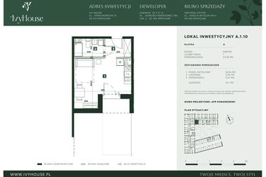 Rzut - Mieszkanie na sprzedaż 1 pokój o powierzchni 23,55 m² - numer A.1.10 w IVY HOUSE - Apartamenty inwestycyjne