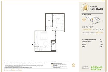 Rzut - Mieszkanie na sprzedaż 2 pokoje o powierzchni 49,24 m² - numer 64 w Markowy Targówek