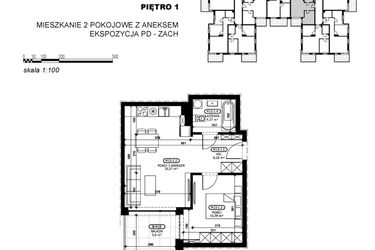 Rzut - Mieszkanie na sprzedaż 2 pokoje o powierzchni 42,18 m² - numer C2-M15 w Stacja Łódź V – etap C2