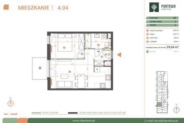 Rzut - Mieszkanie na sprzedaż 2 pokoje o powierzchni 39,64 m² - numer M.04.04 w Casa Feliz Portowa