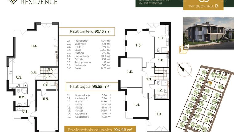 Rzut - Dom na sprzedaż 6 pokoi o powierzchni 194,68 m² - numer C.3 w Forest Residence II