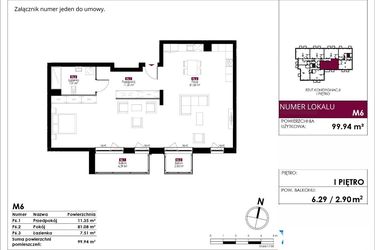 Rzut - Mieszkanie na sprzedaż 5 pokoi o powierzchni 99,94 m² - numer M6 w Słowackiego 78