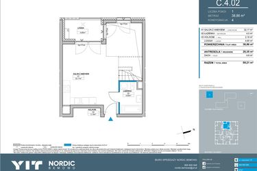 Rzut - Mieszkanie na sprzedaż 2 pokoje o powierzchni 59,21 m² - numer C.4.02 w Nordic Bemowo - etap IV