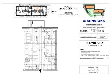 Rzut - Mieszkanie na sprzedaż 2 pokoje o powierzchni 43,8 m² - numer B2.2 w Osiedle Zielony Zakątek- etap II