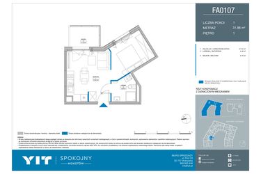 Rzut - Mieszkanie na sprzedaż 1 pokój o powierzchni 31,88 m² - numer FA0107 w Spokojny Mokotów etap II