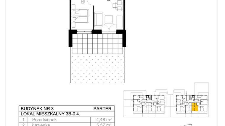 Rzut - Mieszkanie na sprzedaż 2 pokoje o powierzchni 42,99 m² - numer 3B-0.4 w Gardenia Pogodno