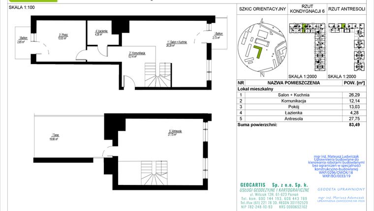 Rzut - Mieszkanie na sprzedaż 3 pokoje o powierzchni 83,49 m² - numer B46 w Jasielska 8C