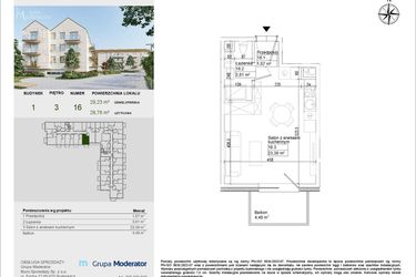 Rzut - Mieszkanie na sprzedaż 1 pokój o powierzchni 28,76 m² - numer A16 w Aleja Mickiewicza