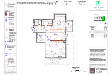 Rzut - Mieszkanie na sprzedaż 3 pokoje o powierzchni 67,31 m² - numer 17 w Apartamenty Jordanowska