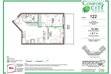 Rzut - Mieszkanie na sprzedaż 2 pokoje o powierzchni 44,38 m² - numer 122 w Comfort City Szmaragd