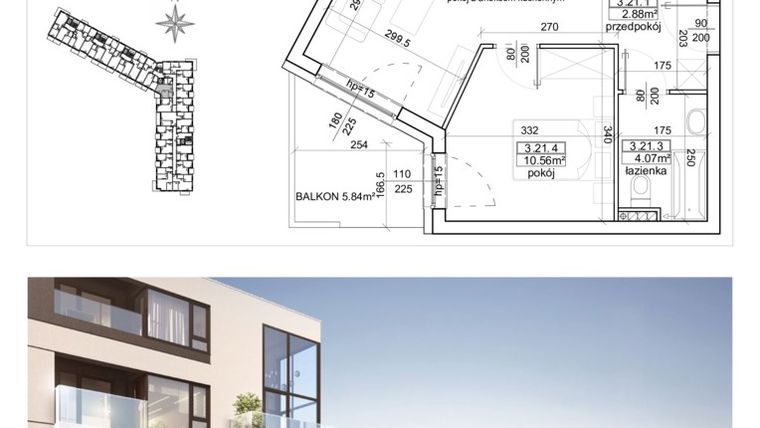 Rzut - Mieszkanie na sprzedaż 2 pokoje o powierzchni 37,74 m² - numer M-65 w Mono Apartamenty