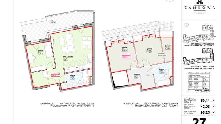 Rzut - Mieszkanie na sprzedaż 4 pokoje o powierzchni 92,2 m² - numer B.27 w Kamienica Zamkowa